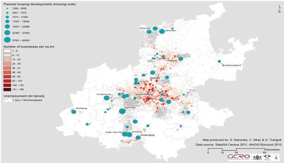 Figure 1: Location of housing megaprojects in Gauteng