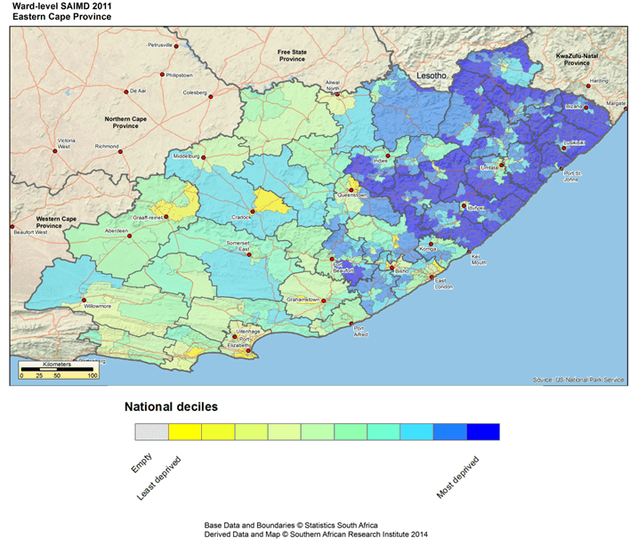 Figure 1. Levels of multiple deprivation in the former Transkei and Ciskei 2011