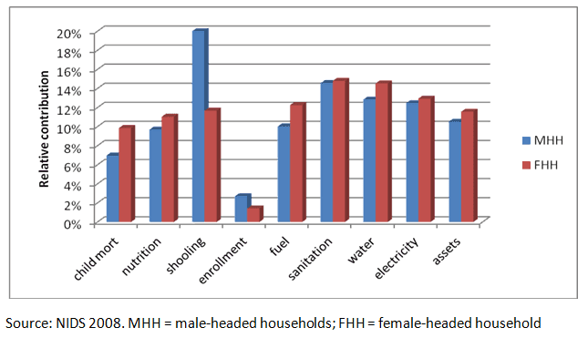 Figure 2. Relative contribution to MPI-poverty by gender of household head