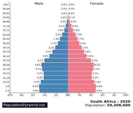 Fig 1a. South Africa’s population pyramid in 2020