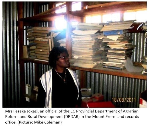 Mrs Fezeka Jokazi, an official of the Eastern Cape Department of Agrarian Reform and Rural Development, in the Mount Frere land records office